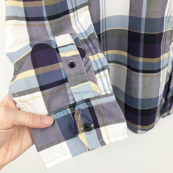 Guess Men's Button Front Shirt Purple Plaid Size XL Flip Cuff Long Sleeve Cotton - Picture 7 of 12